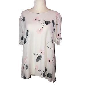 PALE SKY White Poppy Floral Print Short Sleeve Blouse Sz XL